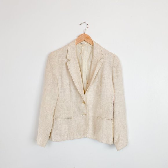 Vintage 70s Rustic Linen Blazer, Shrunken, Ivory - Picture 2 of 7